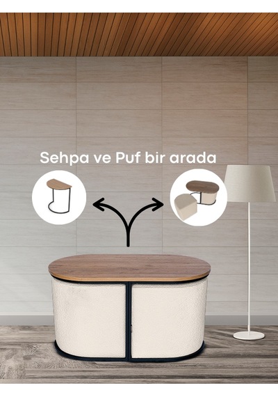 Evo Fonksiyonel Sehpalı Puf KREM