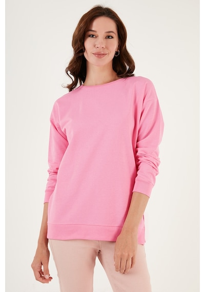 Lela Pamuklu Regular Fit Bisiklet Yaka Basic Bayan Sweat 5863569 Şeker Pembe