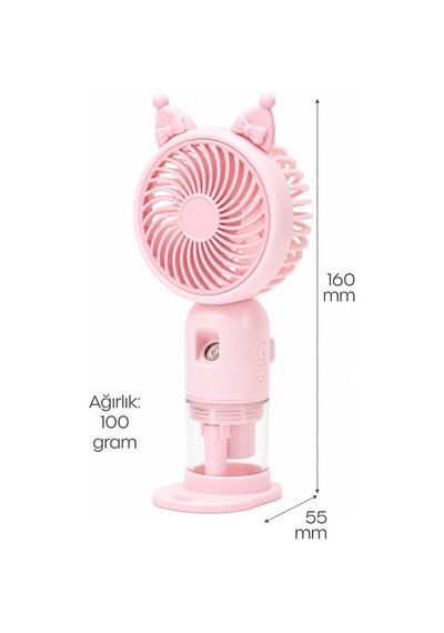 Buhar Üflemeli 3 Modlu Şarjlı El Fanı Seyahat Masaüstü Vantilatör Taşınabilir Mini Fan Pembe F830