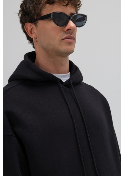 Vamos Basic Oversize Kapüşonlu Sweatshirt Siyah