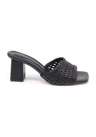 Nesilshoes Nesil Shoes Senyo 081 Siyah Örgü Topuklu Kadın Terlik