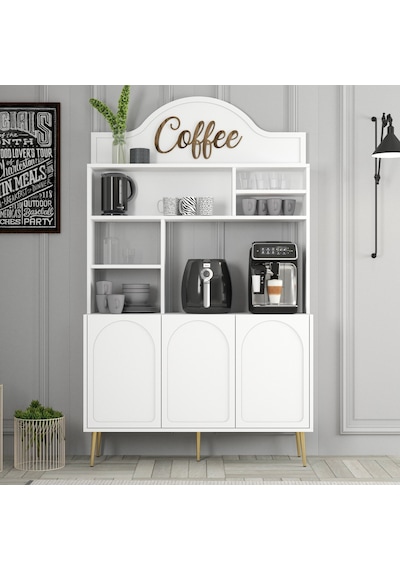 Lyon Kahve Köşesi 120cm - Beyaz / Altın