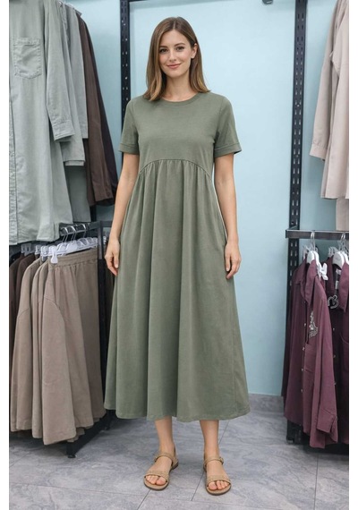 Esra Butik78 Rahat Kalıp Penye Elbise Kısa Kollu 130 Cm Uzun Günlük Basic Kadın Elbise Yeşil Esra Butik78 Rahat Kalıp Penye Elbise Kısa Kollu 130 Cm Uzun Günlük Basic Kadın Elbise Yeşil