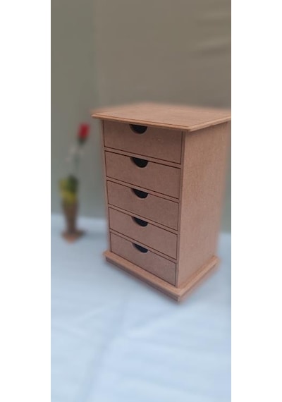 Hobi Dekoratif Takı Şifonyeri 5 Çekmece Model Ham Ahşap Mdf El Yapımı