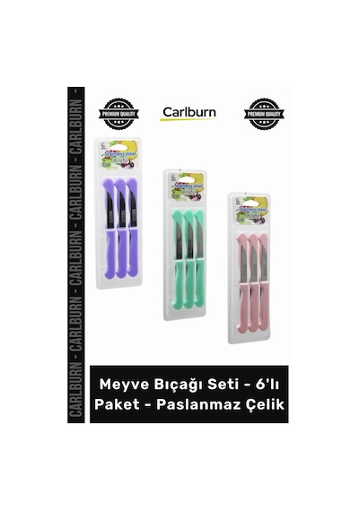 Özel Üretim Mutfak Tipi Keskin Renkli Saplı Kalite Meyve Bıçağı Seti 6'lı Paket Paslanmaz Çelik Çok Renkli