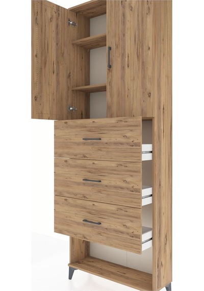 Arges Dolap 3 Raflı 3 Çekmeceli 2 Kapaklı 88x30x243 Çam-çam Atlas Çam
