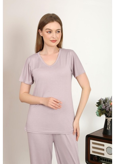 Akbeniz Kadın Kısa Kol Pamuk Penye Pijama Takım Pudra 4213-pudra Pudra