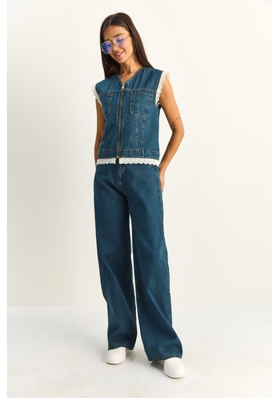 Shade Kadın Dantel Detaylı Denim Yelek Ve Wide Leg Pantolon Denim Takım 8210 60286153 - Lacivert Shade Kadın Dantel Detaylı Denim Yelek Ve Wide Leg Pantolon Denim Takım 8210 60286153 - Lacivert