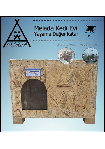 Melada Kedi Evi Dış Ortam Uygun Ahşap Kedi Evi Osb 61x41x36 Cm