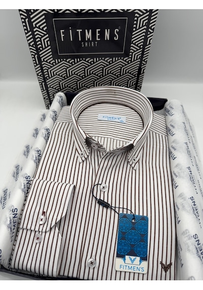 Slim Fit Uzun Kol Premium Çizgili Yaka Düğmeli Hediye Kutulu Erkek Gömlek Fs-004440 - Kahverengi-3180 Slim Fit Uzun Kol Premium Çizgili Yaka Düğmeli Hediye Kutulu Erkek Gömlek Fs-004440 - Kahverengi-3180