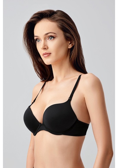 New Bra Kadın Push-up Etkili Destekli Saten Görünümlü Sütyen Siyah 7030 Siyah