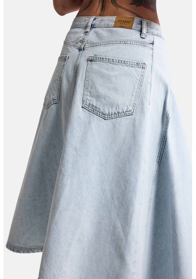 it's basic Kadın Ice 4s6-3 Midi Boy Asimetrik Kesim Tasarım Denim Etek Ice Rengi