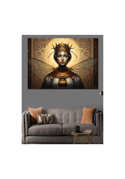 Arı Kanatlı Ve Taçlı Modern Kraliçe Yağlı Boya Dokulu Kanvas Tablo Canvas Tablosu