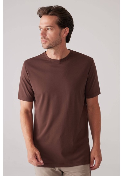 Erkek Kahverengi Regular Fit Bisiklet Yaka T-shirt