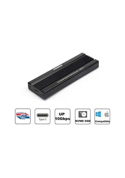 Fideco USB 3.1 Gen2 Type-C to M.2 PCIe NVMe SSD Harddisk Kutusu Siyah