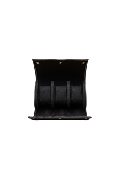 3 Lü Deri Saat Kutusu Silindir Tasarım Taşınabilir Saat Saklama Organizer 24x11x7 Cm Taba Siyah
