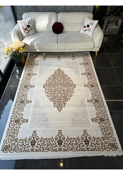 Gold Halı Salon, Oturma, Yatak Odası Halısı Desen Kodu Gd001-060 Altın Sarısı - Krem