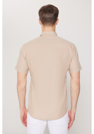 AC&Co / Altınyıldız Classics  Erkek Koyu Bej Comfort Fit Rahat Kesim Gizli Düğmeli Yaka %100 Pamuk Gömlek Koyu Bej