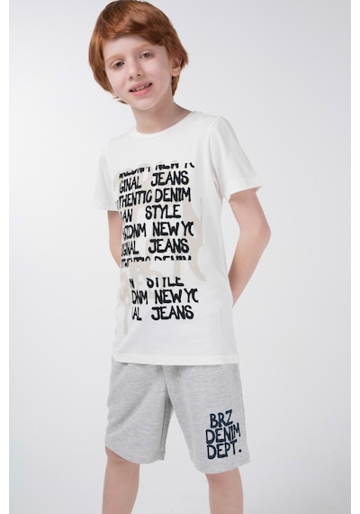 Brz Kids Baskılı Erkek Çocuk Kısa Kollu T-Shirt Ekru (534370129) Ekru