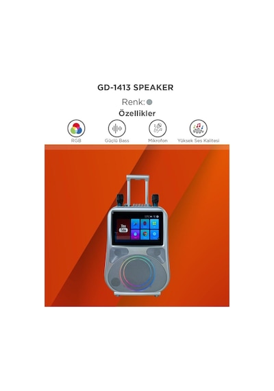 Android Ekranlı Çift Kablosuz Mikrofonlu Şarjlı Bluetooth Hoparlör Rgb Işıklı Uzaktan Kumandalı