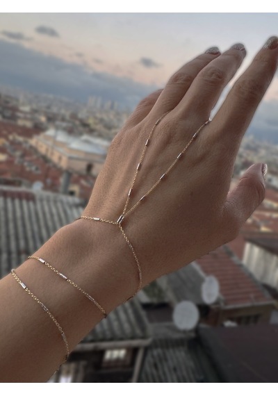 Şerit Desenli Taşsız Gümüş Şahmeran Bileklik 925 Ayar Zarif Tasarım - Rose Gold