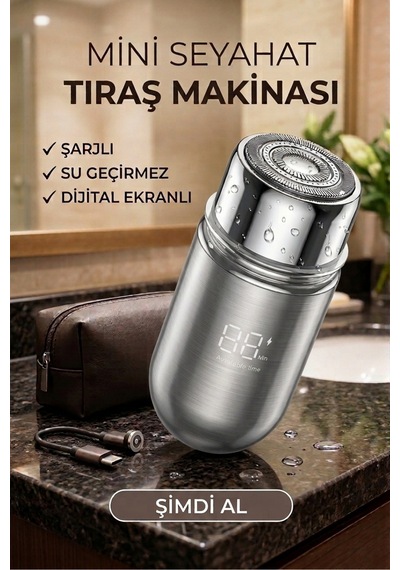 Pluzz Şarjlı Taşınabilir Unisex Mini Seyahat Sakal Ve Yanak Tıraş Makinesi Su Geçirmez Dijital Ekran Metalik - 915986967
