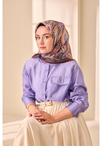 Silk Home Twill İpek Eşarp 11476-25 Acı Kahve, Turuncu, Mavi, Mor, Beyaz