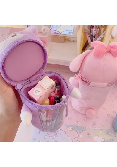 Kawaii Sanrio Peluş Kalem Kutusu Kuromi Peluş Şirin Kalemlik Mor Kalem Kutu