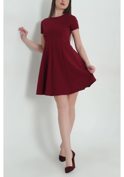Moda Likralı Jakarlı Kısa Kol Kadın Elbise