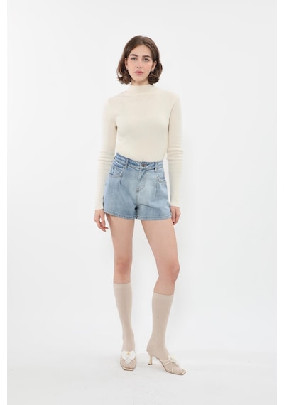 Blue White Kadın %100 Pamuk Açık Mavi Mini Jean Şort mavi Mavi