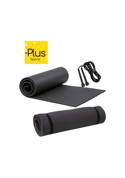 Plus Sport Siyah Pilates Minderi Yoga Egzersiz Matı 7 Mm Ve Atlama İpi Siyah Siyah