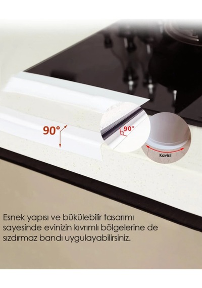 3.2 Mt Su Sızdırmaz Geçirmez Bant Lavabo Küvet Tezgah Kenar Bandı Banyo Mutfak Pencere Yalıtım Bandı Beyaz