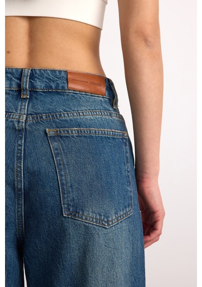 24350-73607 Kadın Baggy Fold Up Mıd Rıse Regular Denim Pantolon 24350-73607 Mavi - Siyah