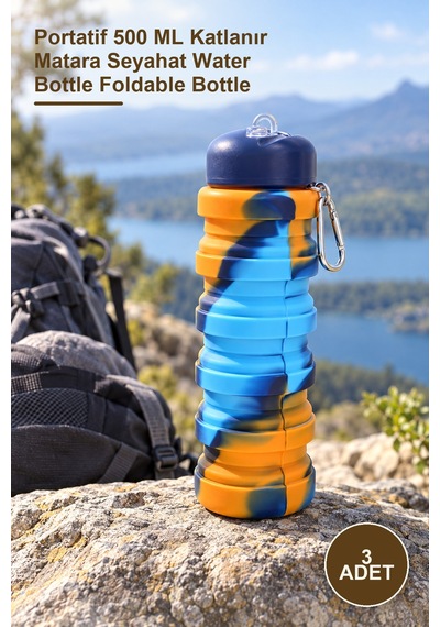 3 Adet Katlanabilir Silikon Su Şişesi Portatif 500 Ml Katlanır Matara Seyahat Water Bottle Foldable Bottle Açık