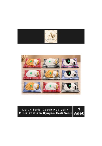 Delux Serisi Çocuk Hediyelik Minik Yastıkta Uyuyan Kedi Sesli