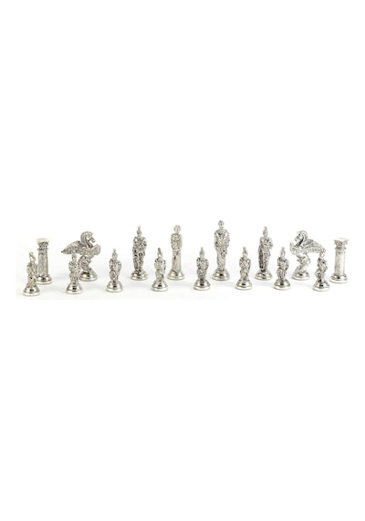 Büyük Boy Metal Pegasus Atları Satranç Takımı Parlak Ve Katlanır Sedef Desenli Mdf Ahşap Satranç Tahta 43x43 Cm.
