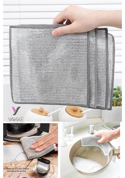 Yayke Çok Amaçlı Tel Bez Mikrofiber Inox Bez Telli Bulaşık Bezi 5'li 20 x 20 CM
