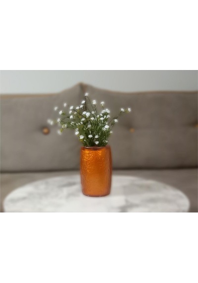 Vazoda Beyaz Yapay Çiçek Dekoratif Altın Renkli Poliresin Vazo Dahil 5 x 5 x 12 CM