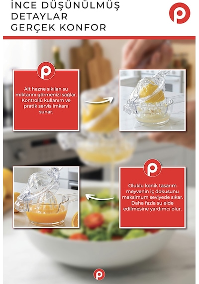 Hazneli Limon Ve Portakal Sıkacağı - Şeffaf Narenciye Sıkma Aparatı Şeffaf