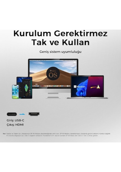 Usb C Hdmı Kablo 8k 60hz,4k 240hz,2k 360hz Hdr Hdcp Type C To Hdmı 2.1 Thunderbolt 5/4/3, Dex Mode Uyumlu , İphone 15/16/17 Pro, Macbook İpad Pro/air, Samsung S26 İle Uyumlu 2 Metre