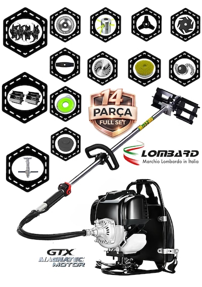 Cros Lombard İtaly Vesar0-14 9800 Pro Sırt Tırpan+ Akrobat Çapalama + Toprak Eşeleme 14 Parça Tam Set