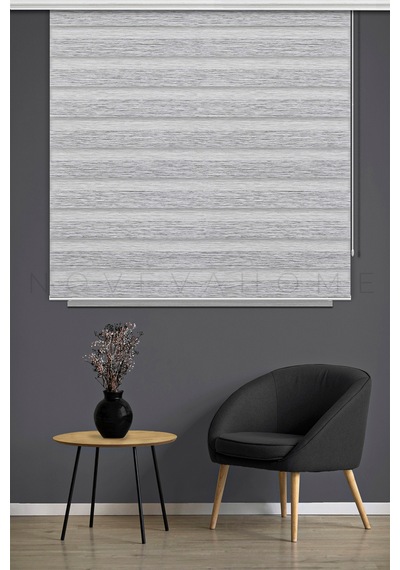 Bambu Zebra Stor Perde 1007 Gri Ofis Mutfak Çocuk Odası Yatak Odası Salon Perdesi Lüx Gri