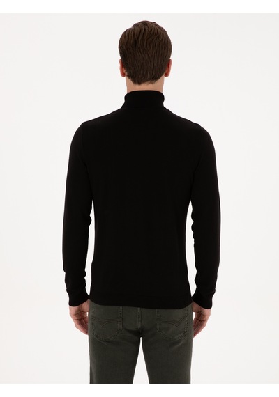 Cacharel Siyah Slim Fit Balıkçı Yaka Pamuk Karışımlı Basic Triko Kazak