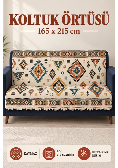 Çok Amaçlı Kadife Koltuk Örtüsü Kaymaz Süngerli 165x215 Cm Modern Bohem Çekyat Şalı Piknik Masa Örtüsü Alk15 krem