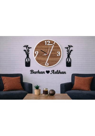 Duvar Saati 40 Cm Çiçekler 30 Cm Kişiye Özel No 1015 Çok Renkli