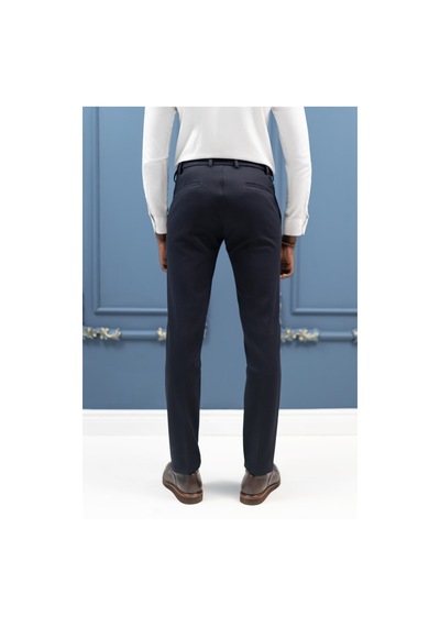 Ecer Regular Fit Armürlü Beli İplikli Astarsız Rayon Kışlık Kumaş Pantolon Lacivert
