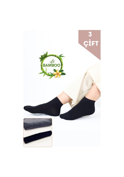 Kral Socks Kadın Bambu Patik 3 Adet Görünmez Dikişsiz Parfümlü Kısa Çorap Beyaz - Siyah - Gri