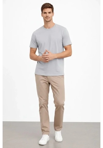 Vexor Erkek Bisiklet Yaka Tişört Regular Kalıp Basic Pamuklu Günlük Kullanım T-shirt - Gri