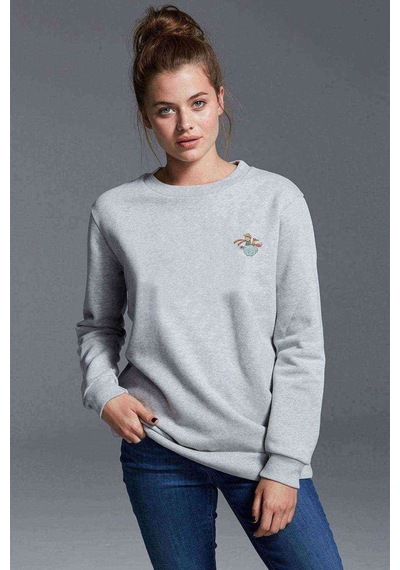 Küçük Prens Göğüs Baskı Çizgi Film Baskılı Gri Kadın Sweatshirt
