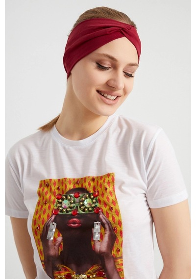 Kadın Çapraz Bağlamalı Pamuklu Penye, Kaymaz, Yumuşak, Esnek, Saç Bandı Bandana Bordo